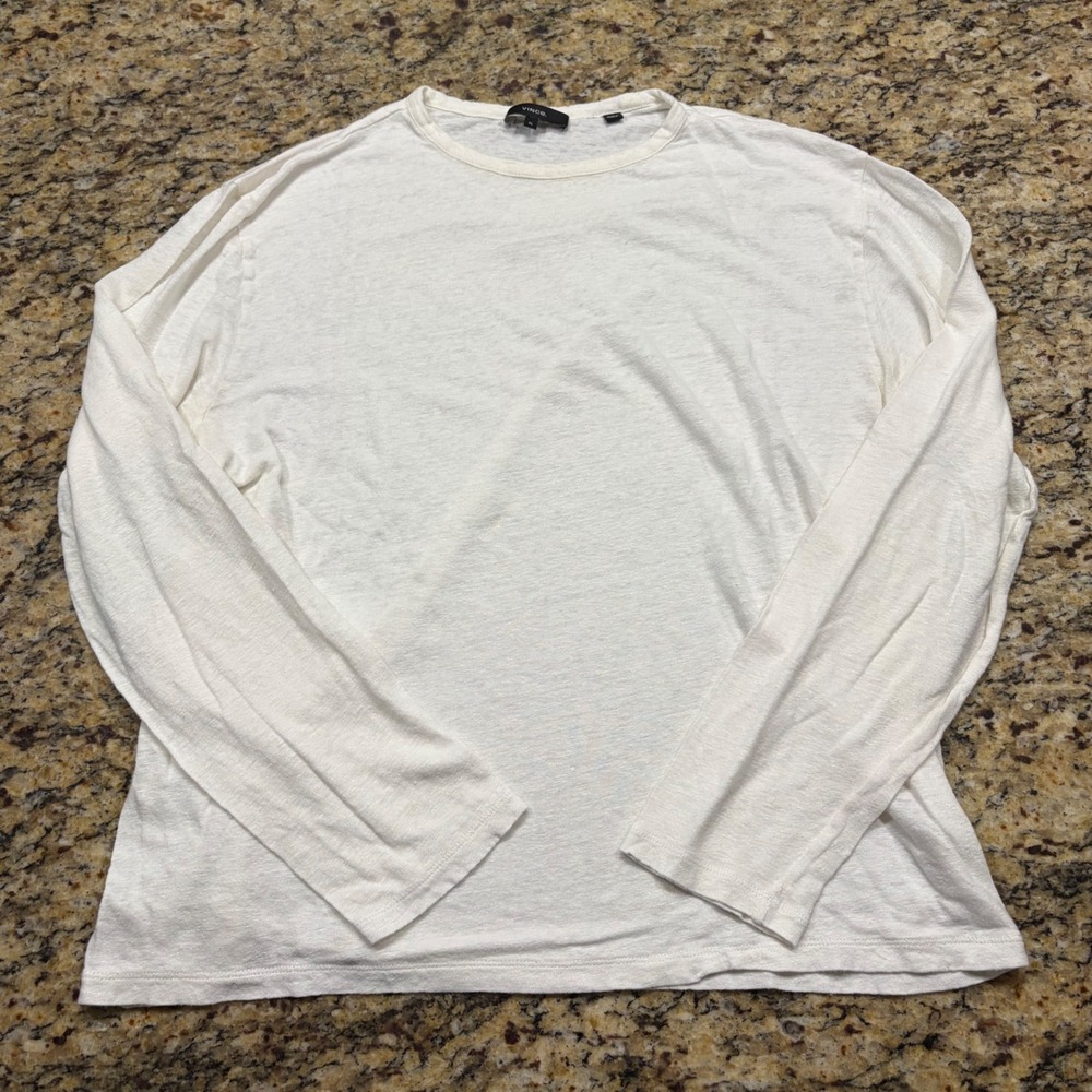 Vince Mens XL White Slub Knit Long Sleeve Crewneck Tee T-Shirt Shirt ws